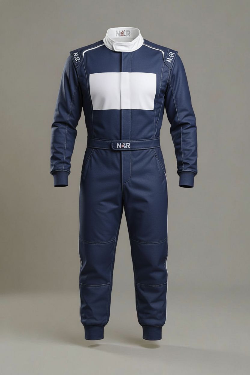 Studio shot of the N4R Trademark Deep Blue racing suit.